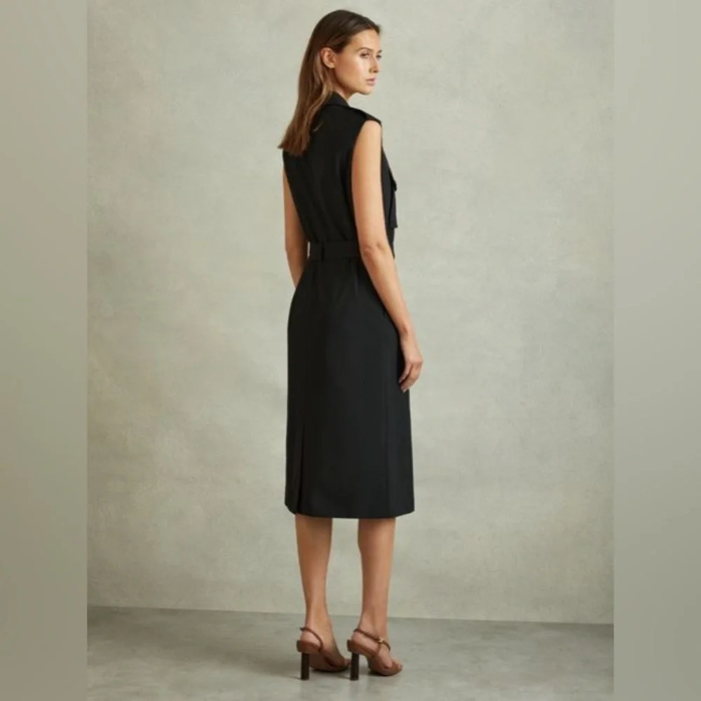 NEW Reiss Kimora  Wool Blend Double Breasted Tie Midi Dress Black | UK 10 / US 6 - Picture 3 of 12
